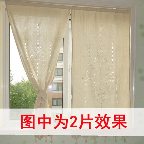 手工艺品中式美i式复古飘窗成品窗帘遮阳棉麻半帘短帘遮光卧室门