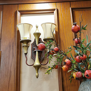 美式壁灯客厅背景墙无线复古楼梯过道免接线充电拉线单双头长壁灯