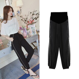 秋装 潮辣妈宽松阔腿托腹打底裤 外穿薄款 子20v21新款 春秋 裤 孕妇裤