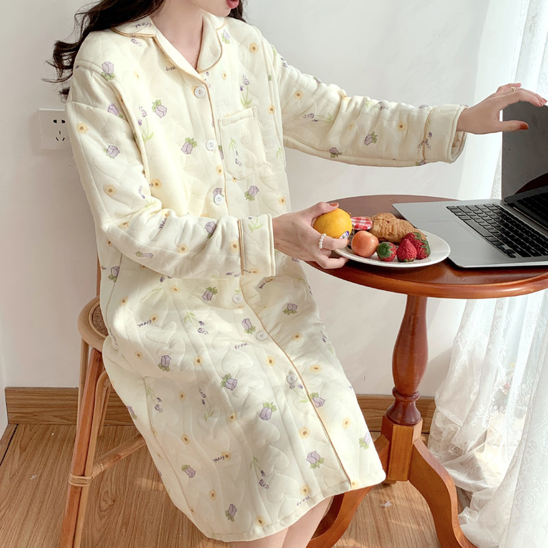 哺乳睡裙秋冬季长袖款孕妇睡衣待产空气棉月子服春秋纯棉产後哺乳