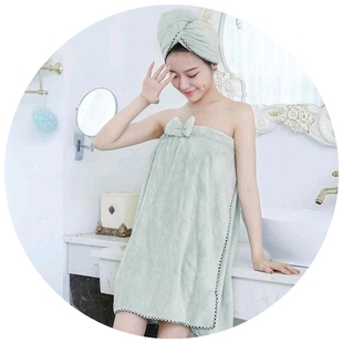 加大浴袍浴帽干发帽女吸水x包头巾加冬天浴巾两件套女款裙袍裹