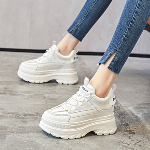 女款 炸街运动小白鞋 2024年春季 厚底松糕休闲鞋 潮 新款 内增高老爹鞋