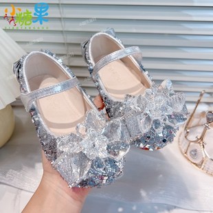5女宝银色6演出7走秀8岁主持皮鞋 女童水钻公主鞋 3儿童软底4水晶鞋