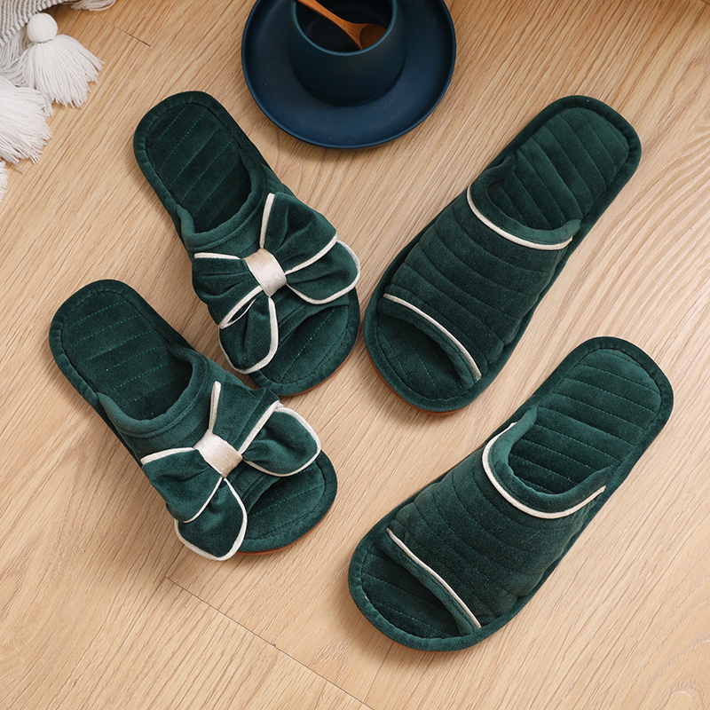 新款秋冬季毛绒h布艺情侣布底拖鞋男女静音防滑牛筋底软底家用短