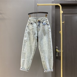 腿刺绣九分萝卜老爹裤 复古哈伦牛仔裤 高腰宽松裤 新款 子 女2025春季