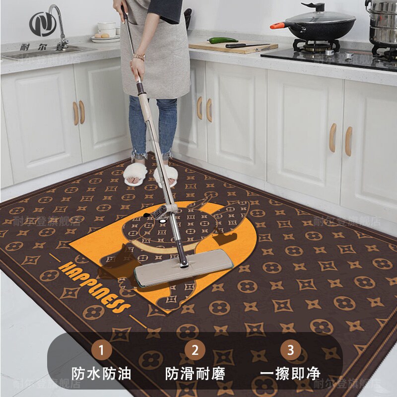 厨房地垫防滑防油可擦免洗地毯防水免清洗垫子pvSc脚垫耐脏可裁剪
