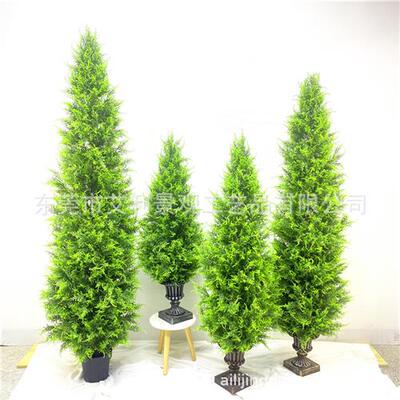 仿真塔型松柏树人造松柏绿植盆栽家居酒店装饰松柏树盆景假树