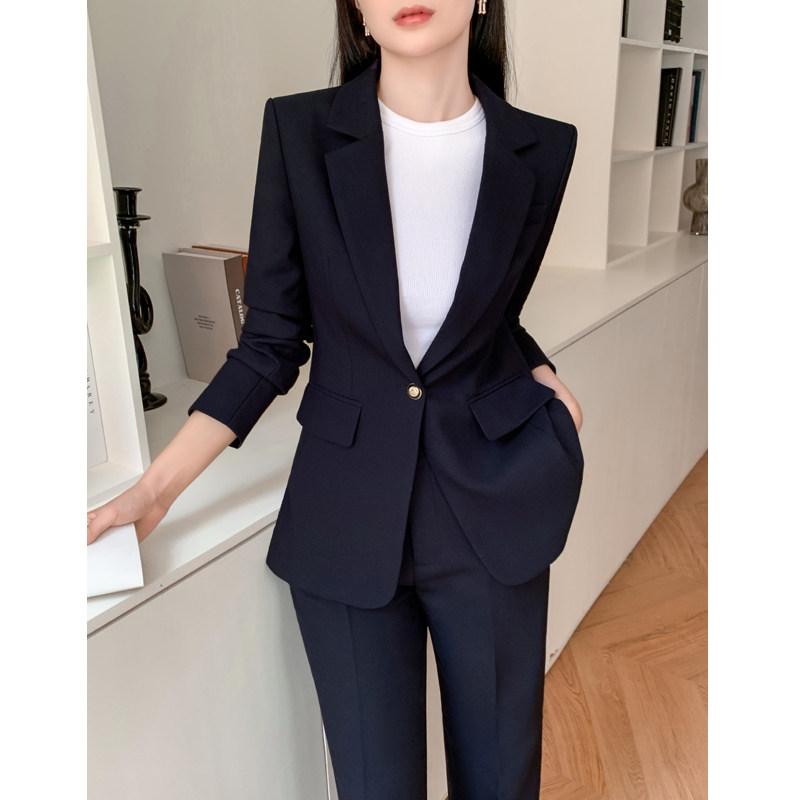 阔腿裤西装套装女高级感2024春秋新款小个子职业正装黑色休闲西服