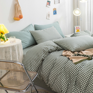 纯棉简约小格子被套150x200x230 学生宿舍床单全棉斜纹床上三件套