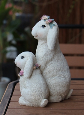 花环兔子摆件客厅阳台造景花园艺可爱治愈系装饰民宿户外布置礼品