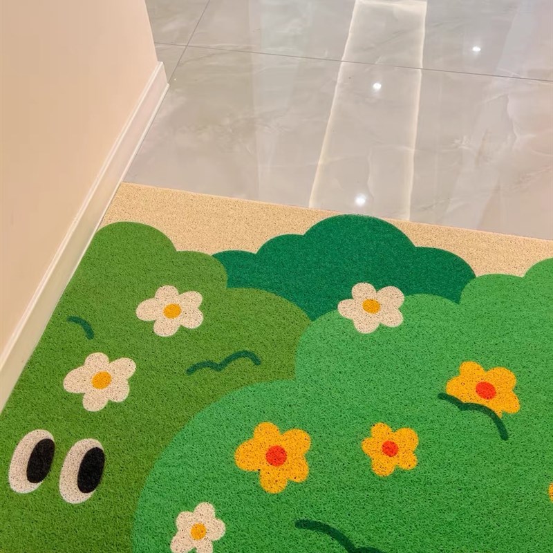 小清新入户丝圈地垫简约绿色养眼玄关门垫刮泥蹭土脚垫可裁剪耐脏
