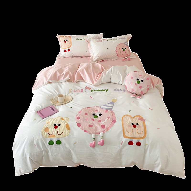 曲奇奶酪~卡通可爱全棉水洗棉四件套纯棉贴布绣被套床单儿童床品