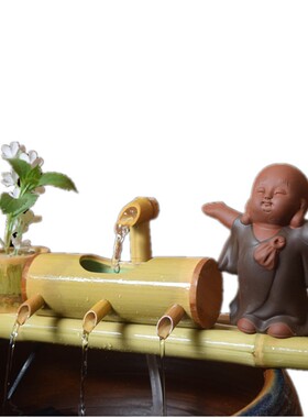 鱼缸过滤器竹节创意造景摆件办公室流水生财装饰品养鱼制氧气设备