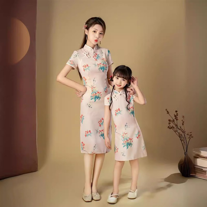 亲子装旗袍连衣裙中国风夏季洋气年轻旗袍母女古装新中式一模一样