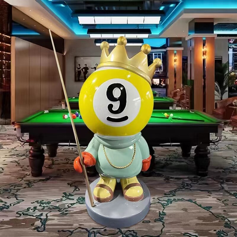 网红黑八台球公仔玻璃钢模型雕塑台球厅俱乐部开业装饰落地大摆件