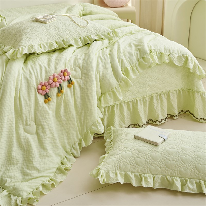 韩式泡泡纱花边床盖款夏被四件套可机水洗薄款夏凉被空调被子单人