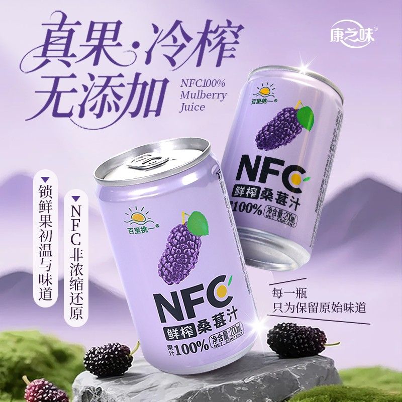 康之味NFC桑葚汁200ML*8罐/箱鲜榨非浓缩果汁0添加饮品ZB