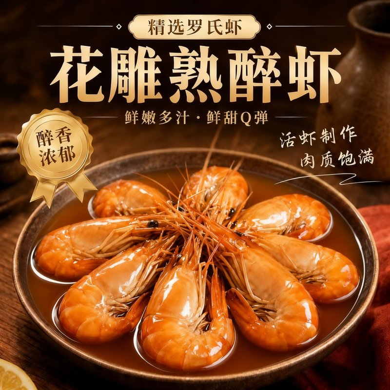 花雕熟醉罗氏虾零食花雕话梅本帮头盘凉菜老师傅特调
