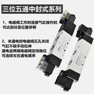 15三位五通双电控换向电磁阀气阀24V气缸控制阀 气动电磁阀4V430C