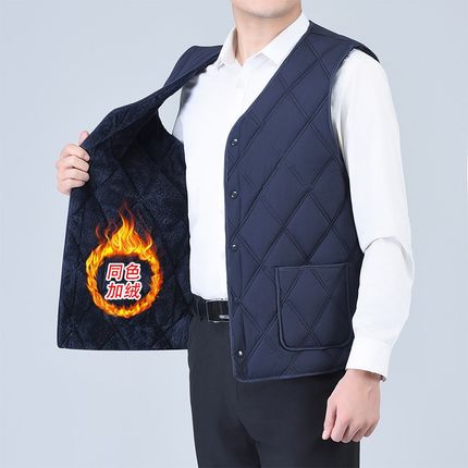 2024新款羽绒棉马甲男士秋冬季中老年加绒加厚保暖背心坎肩爸爸装
