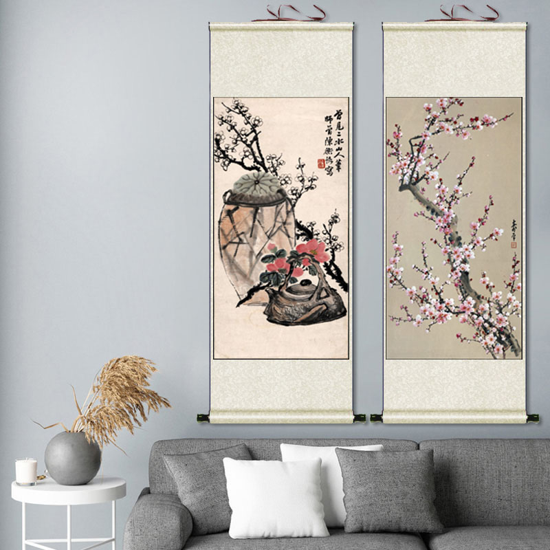 清代名家字画梅花图喜上眉梢梅花双禽花鸟画布艺挂画装饰画国画