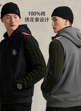 BAMIOW 男士马甲连帽拉链卫衣 100%棉 超厚款 绣花章设计 49170