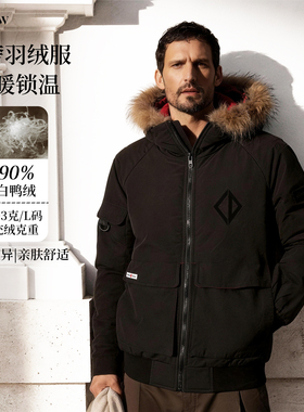 BAMIOW男女款连帽羽绒服 白鸭绒 刻字膜 含绒90% 可拆真毛领04298