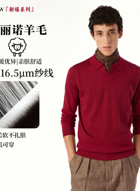 BAMIOW男士美丽诺羊毛80支16.5μm纱线薄款海鸥领打底衫 31783