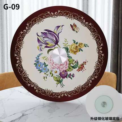 钢化玻璃贴画转盘圆桌底座餐桌K旋转家用饭桌可定做