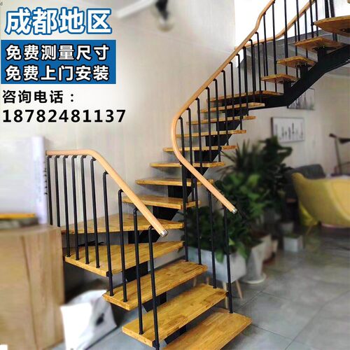 室内旋转楼梯转角直梯钢木楼梯阁楼复式别墅整体楼梯家用楼梯