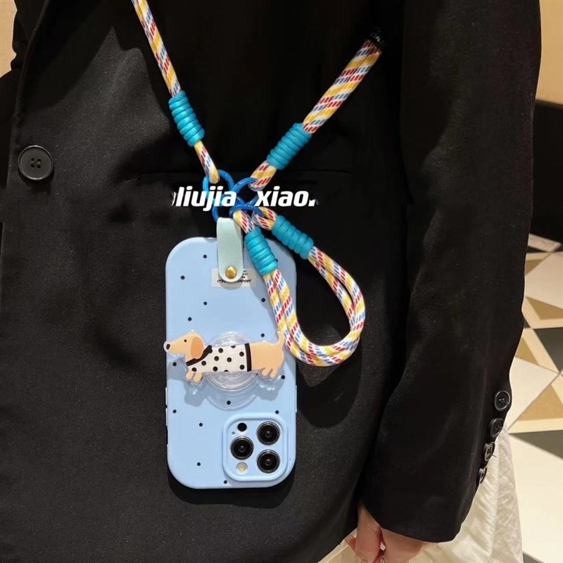 波点可爱小狗支架适用oppo reno12/1o1/13手机壳985643/K11/A57斜