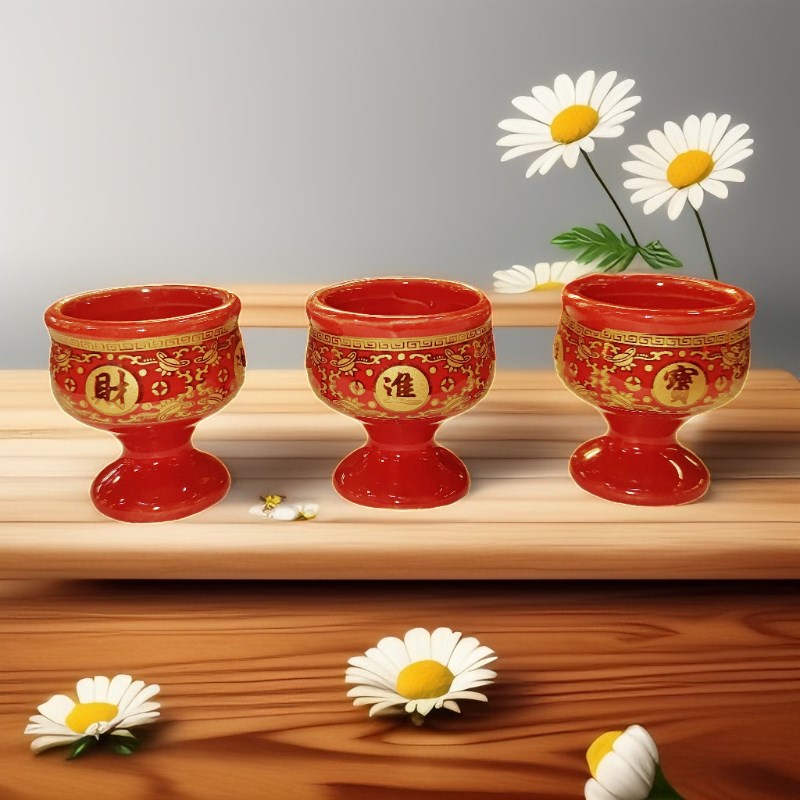 拜祭杯子优质陶瓷红碗筷礼佛酒杯茶杯碗筷子酒壶祭祀摆桌供杯
