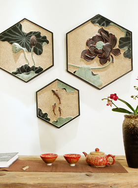 客厅背景墙立体浮雕壁画现代挂画玄关装饰画荷框画