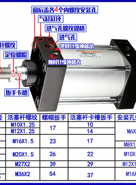SC标准气缸小型气动大推力SC40X50X63X80X100XP125X160S亚德客型