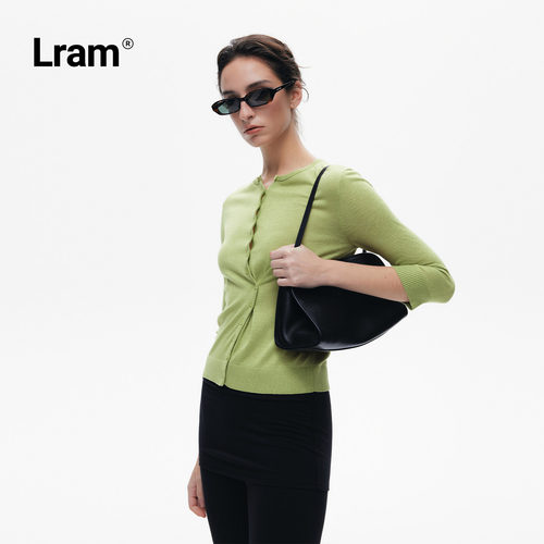 LRAM 真丝亚麻混纺青苹果绿轻薄九分袖针织开衫民族装LM2630546