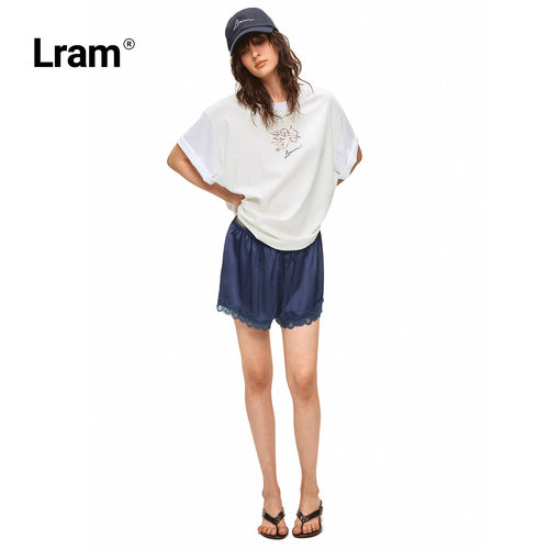 LRAM醋酸混纺蕾丝冰感微A抽绳短裤LM2630205