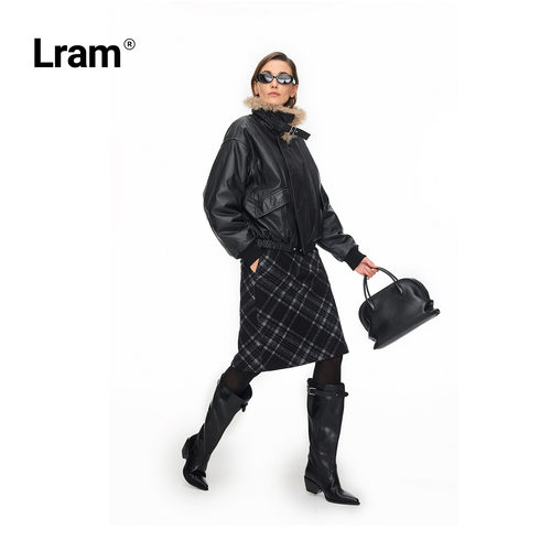 LRAM 羊毛混纺英伦风时尚感格纹柔软亲肤A字七分半裙LM2530225