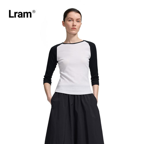 LRAM高捻棉混纺基础撞色插肩袖七分袖修身显瘦t恤LM2530502
