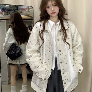 欢简韵小香风波点外套女春秋季新款高级感小众设计感复古开衫上衣