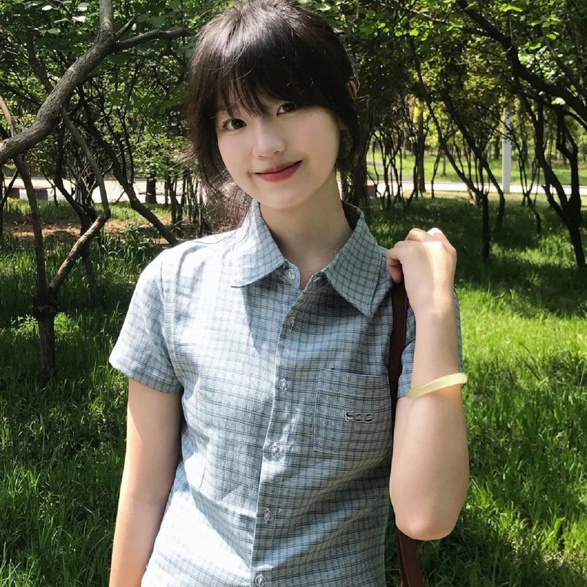 超仙复古格子衬衫短袖女图片