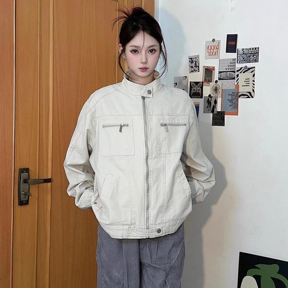 纯棉复古工装外套女2025秋冬新款