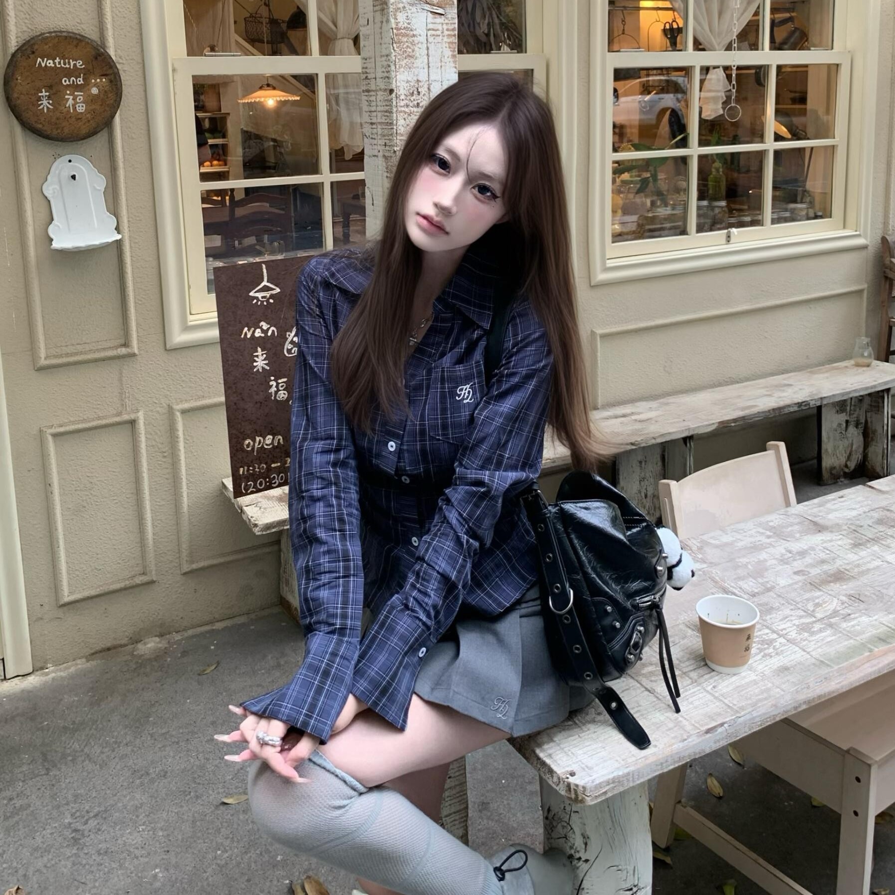 秋季高级感格子长袖衬衣