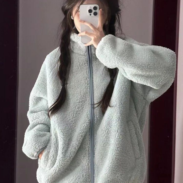 秋冬新款甜美宽松休闲立领上衣