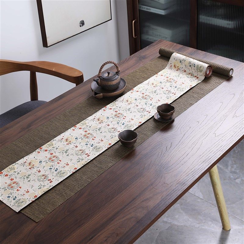 团花锦缎茶席 桌布新中式织锦茶巾茶盘垫日式禅意茶帘布艺桌旗