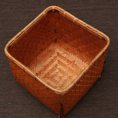手工竹制竹篓筐家用桌面复古书报卷轴桌面收方形篮杂物筐高编织篓
