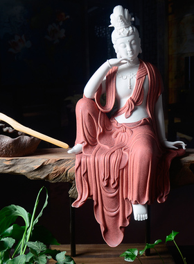 德化陶瓷自在水月观音佛像摆件新中式禅意家居客厅镇宅玄关装饰品