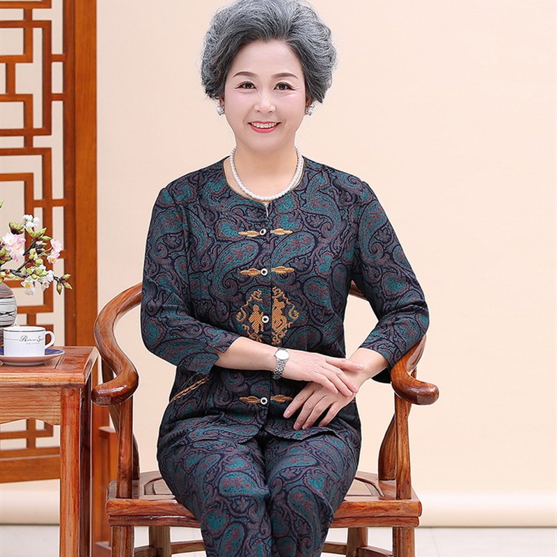 老年人夏装女60七分袖套装老人妈妈70岁夏天衣服老太太纯棉奶奶装