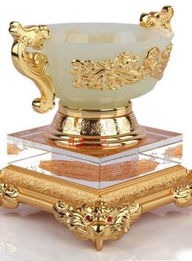 玉碗呈祥金镶琉璃玉摆件送领导生日礼品对碗结婚礼物家居酒柜摆设