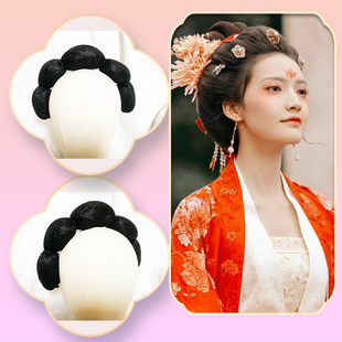 纯发丝莲藕分段垫发包古风汉服造型头发少唐风带抱面蓬松假发包女