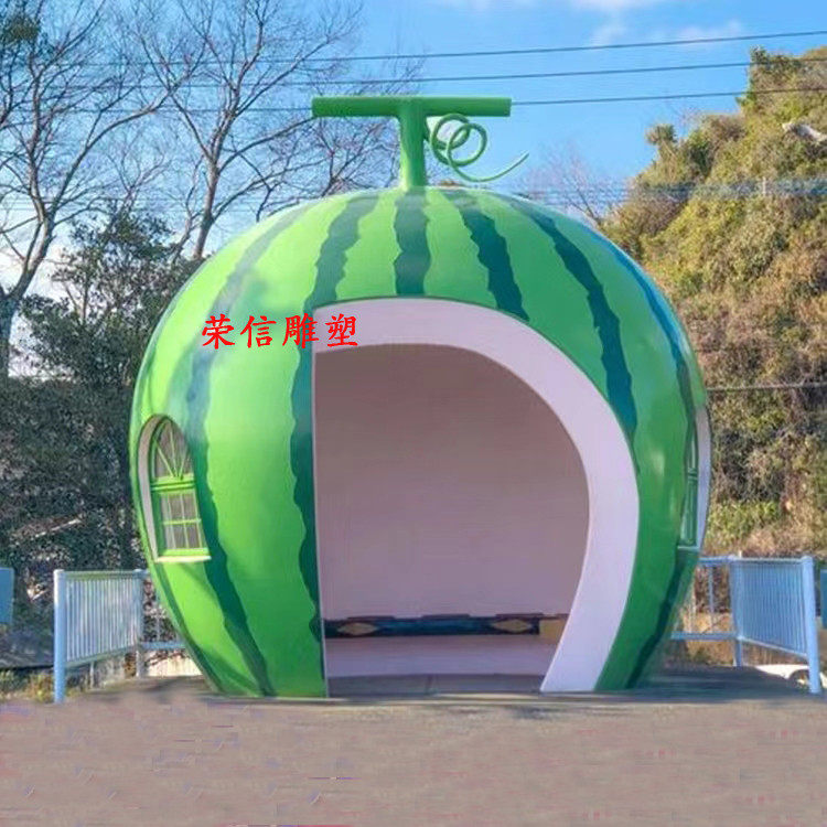大型玻璃钢草莓屋雕塑卡通果蔬南瓜蘑菇亭子西瓜小房子乐园林摆件